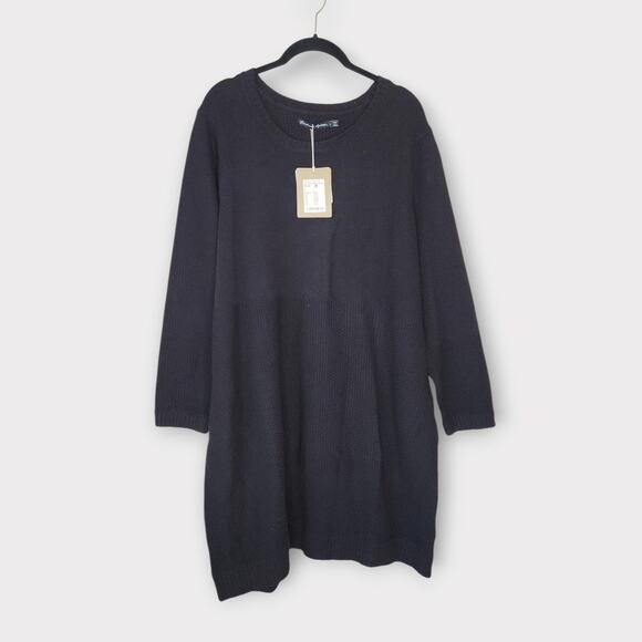 NEW Gudrun Sjödén Womens Black Wool Blend Knit Tunic Dress L Scandi Minimal - Picture 1 of 8